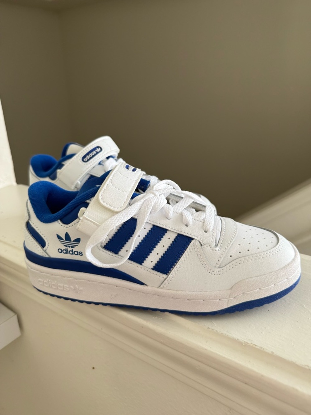 BRAND NEW Adidas White and Blue Athletic Sneakers with Hook-and-Loop Strap